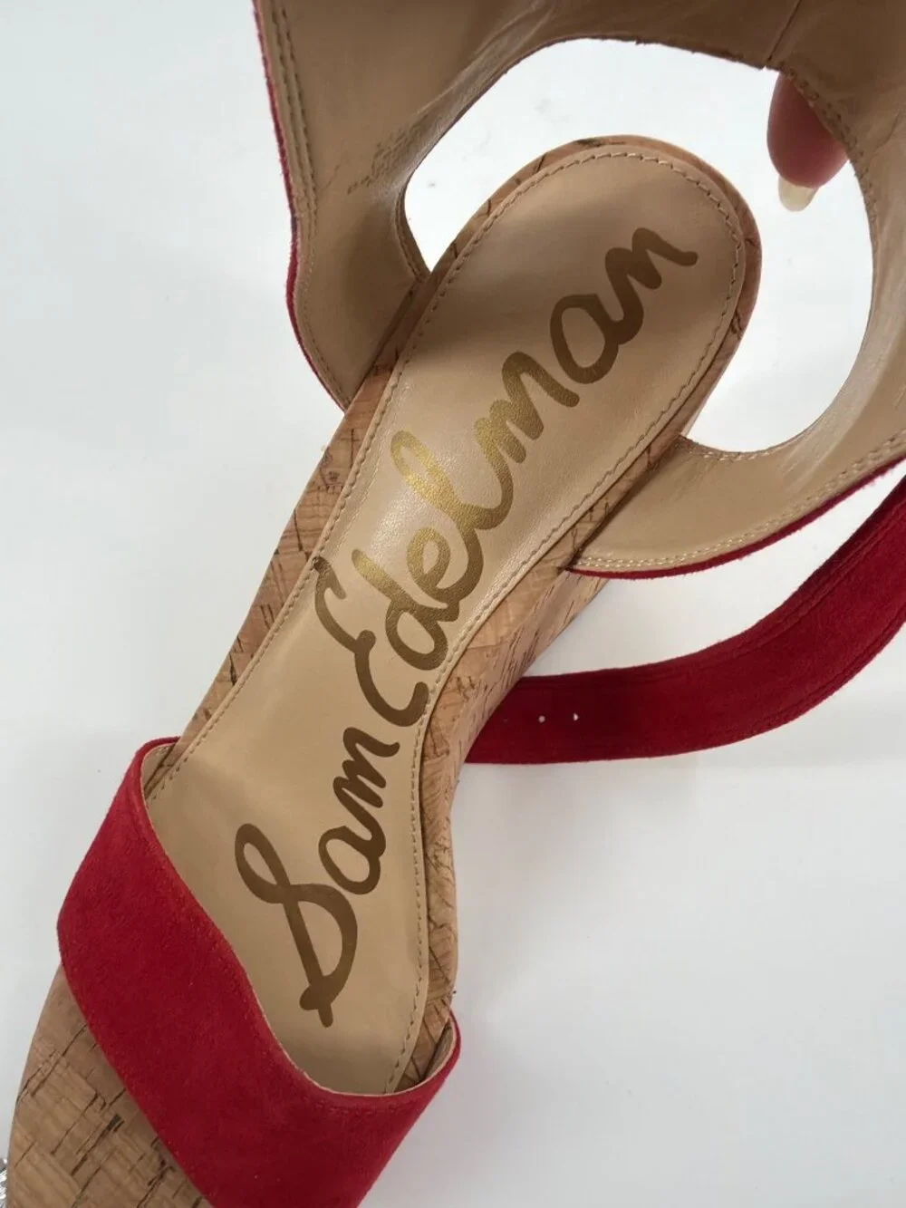 Sam Edelman Willow Womens 9.5M Red Suede Cork Wedge Sandals Ankle Strap Coastal